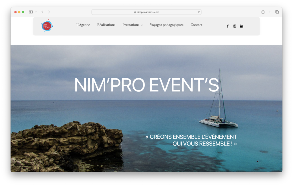 Site Nim'Pro Event's - Agence Altis Digital