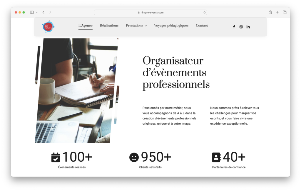Site Nim'Pro Event's - Agence Altis Digital
