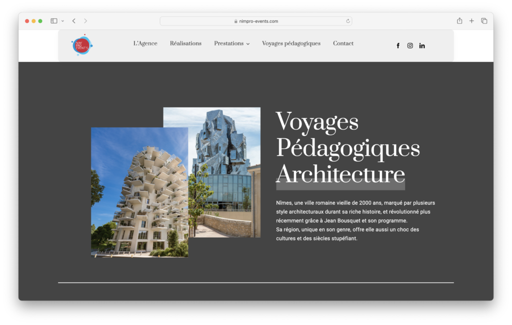 Site Nim'Pro Event's - Agence Altis Digital