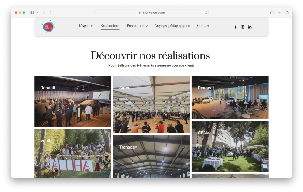 Site Nim'Pro Event's - Agence Altis Digital
